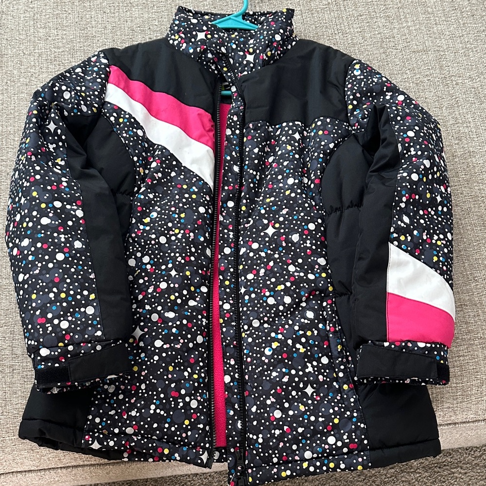 Athletech Kids Puffer Jacket - Black with Pink and White Accents